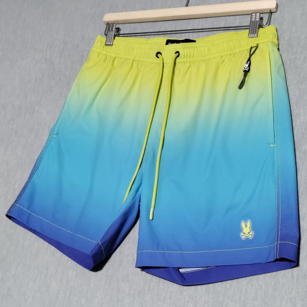 Psycho Bunny Mens Malta Hydrochromic Swim Trunk Size Small Wild Lime Brief Liner - Picture 3 of 15